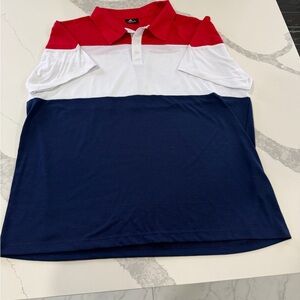 AR Colorblock Polo Shirt Red White Blue Men's XL Short Sleeve 100% Polyester